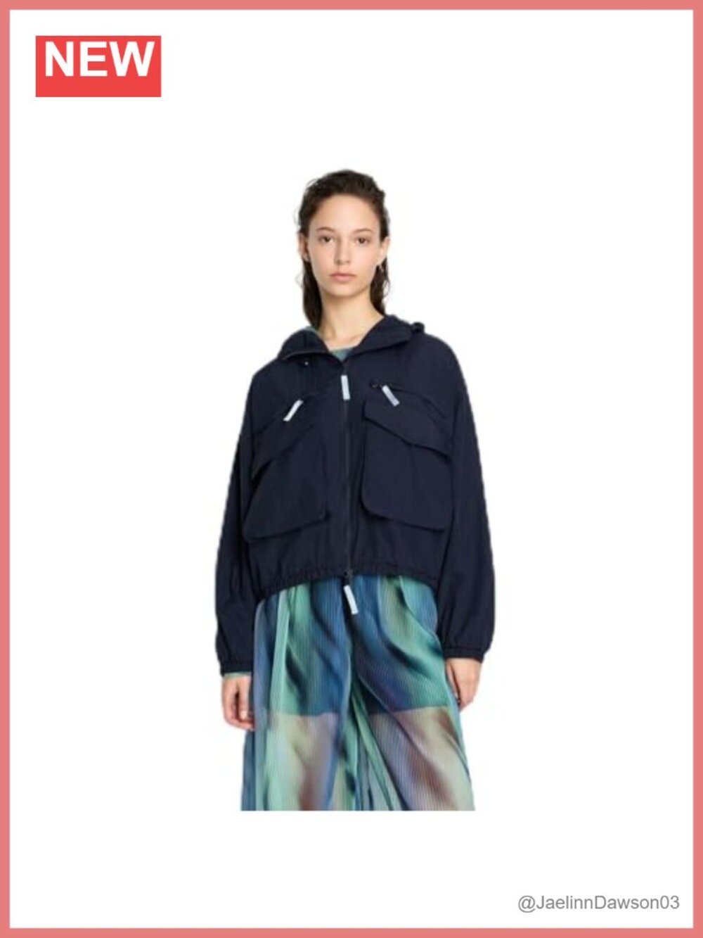 Hooded Crinkle Nylon Zip Jacket Long Sleeve Casual